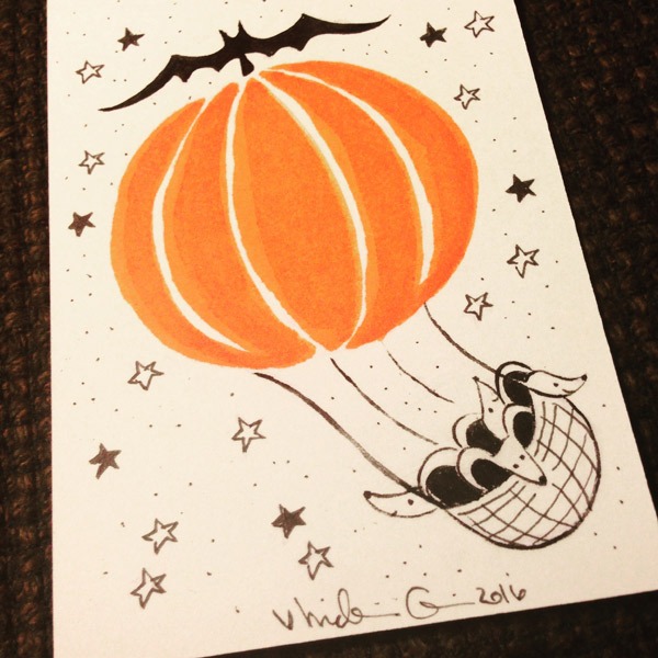 pumpkin balloon with mice inktober drawing by nidhi chanani